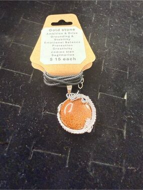 Goldstone Pendant Necklace with Silver Dragon Accent